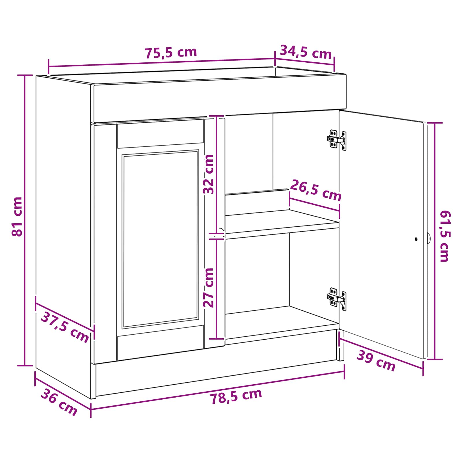 Mobiletto da bagno sotto il lavello Bianco 78,5 x 37,5 x 81 cm | homemem39