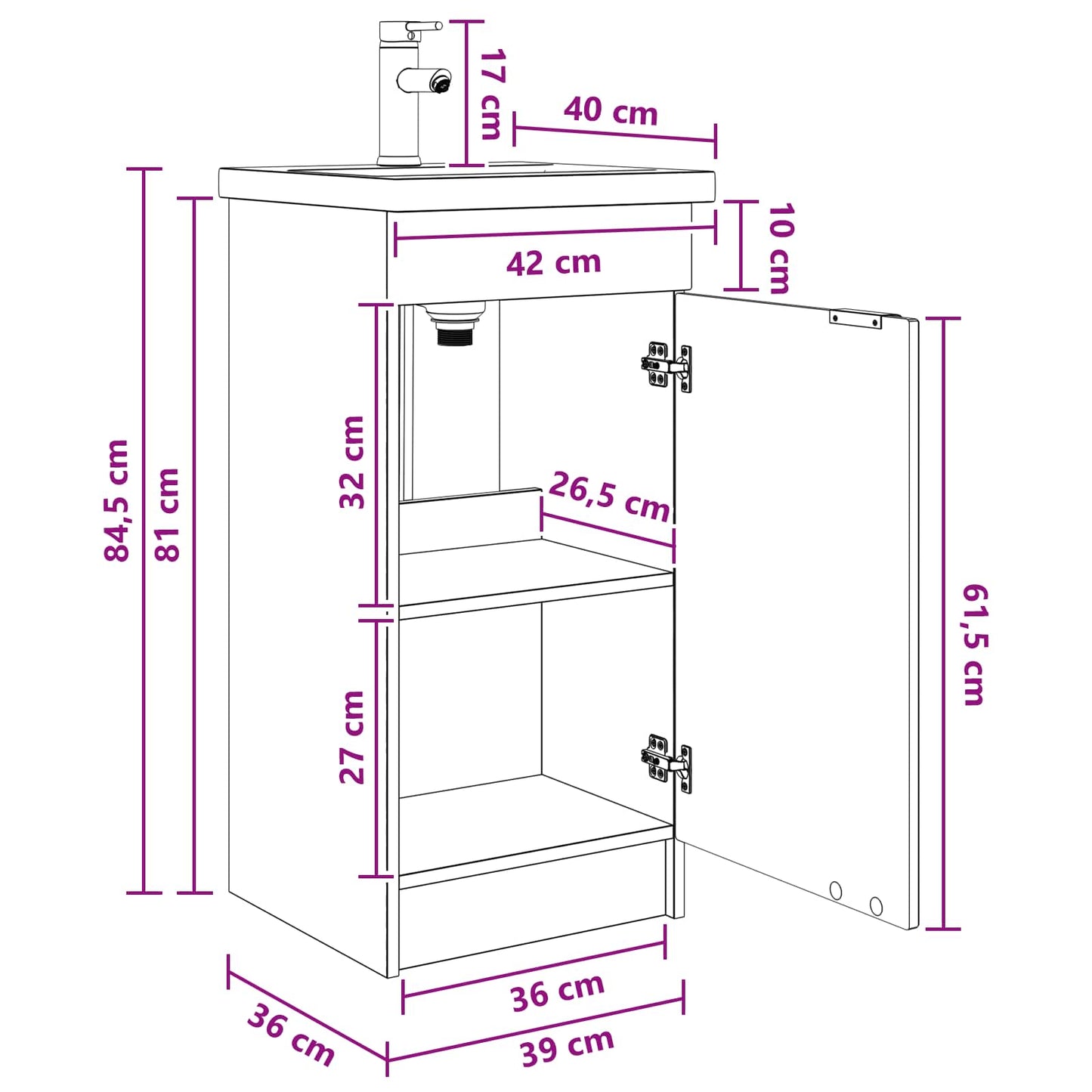 Mobile da bagno con lavabo Grigio Cemento 42 x 40 x 84,5 cm | homemem39