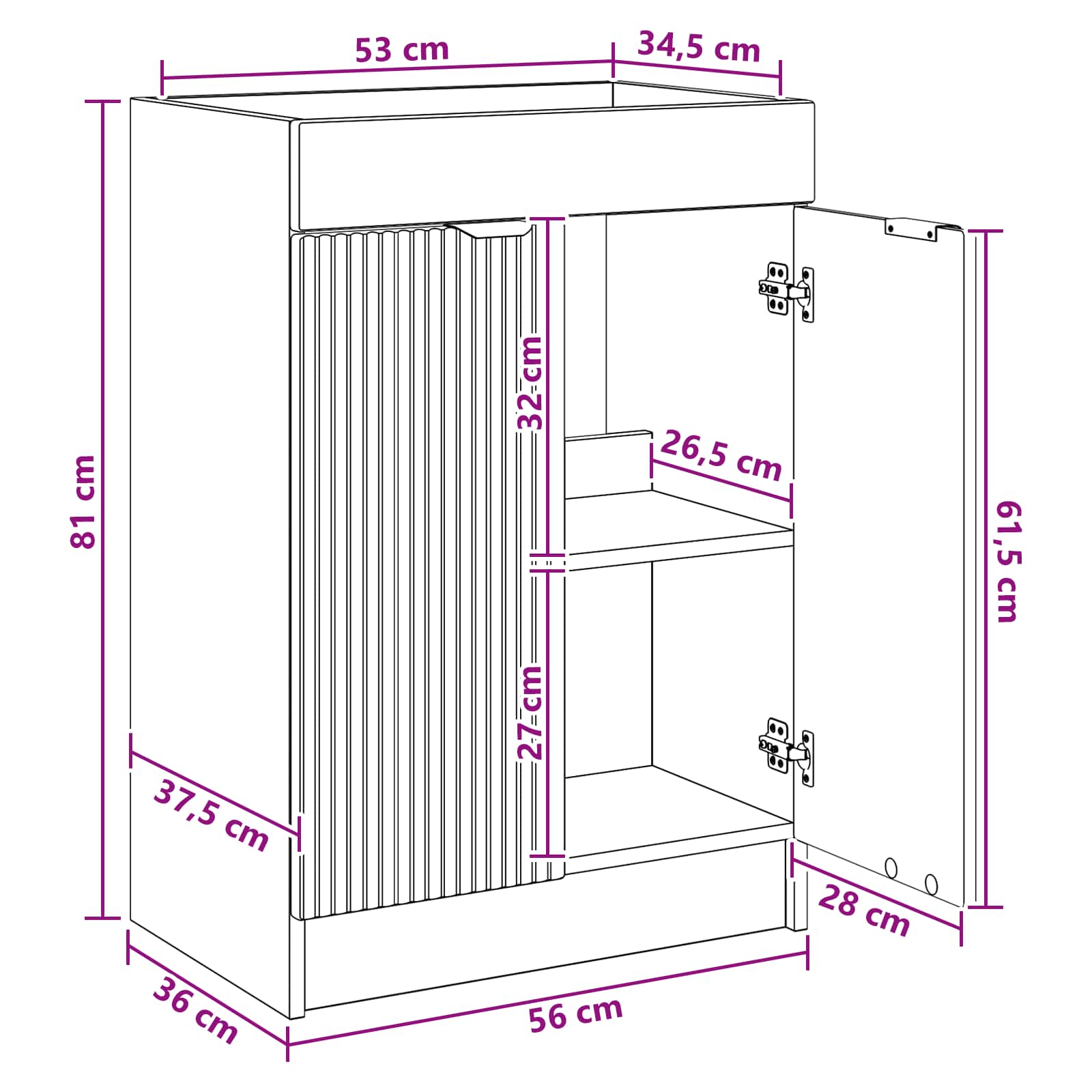 Mobiletto da bagno sotto il lavello Bianco 56 x 37,5 x 81 cm | homemem39