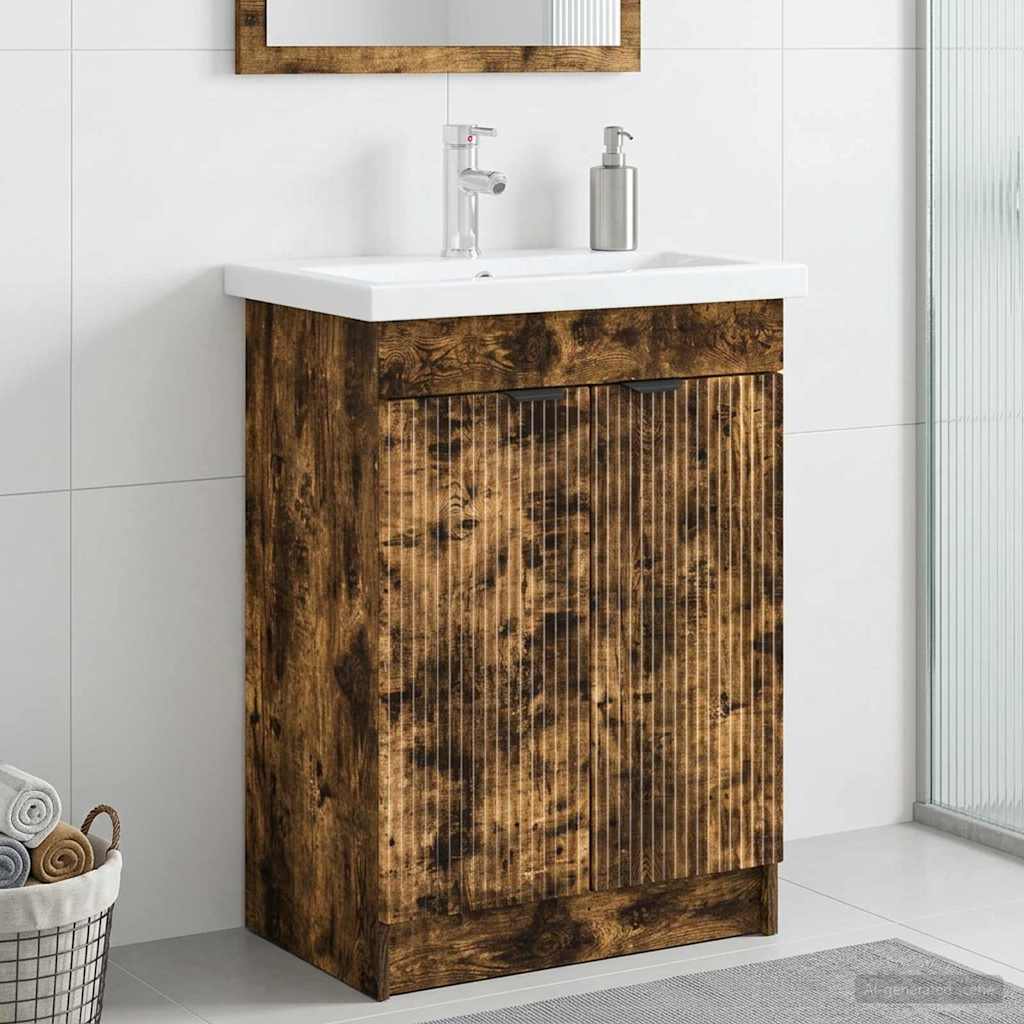 Mobiletto da bagno sotto il lavello Rovere Fumo | homemem39