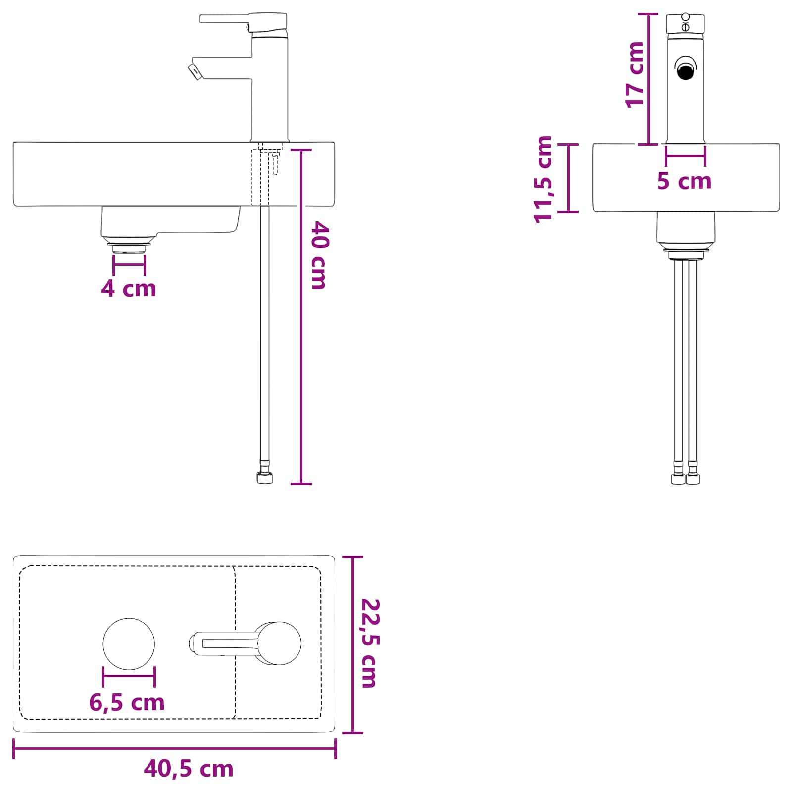Lavabo da bagno Nero Opaco 40,5 x 22,5 x 11,5 cm Metallo | homemem39