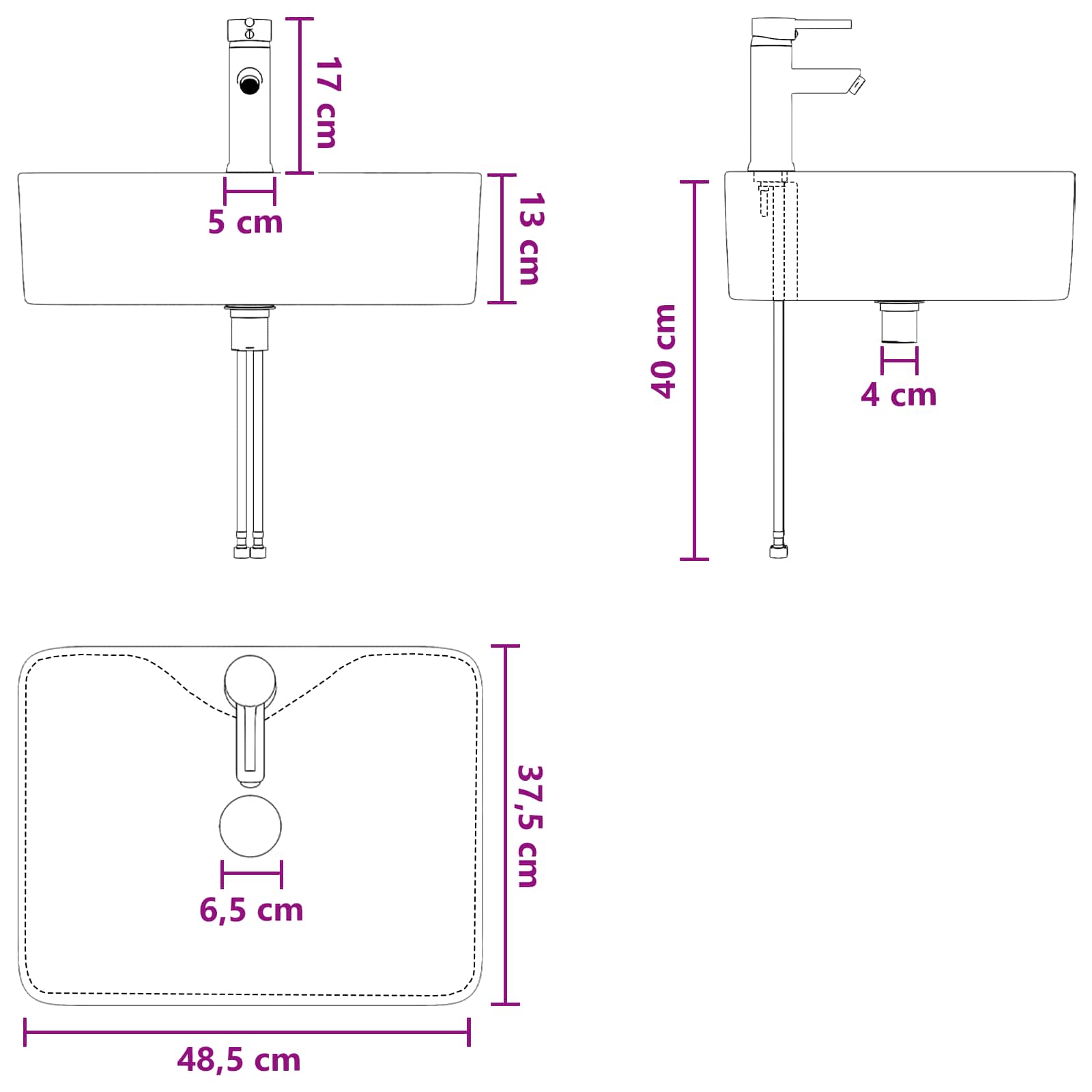 Lavabo da bagno Cromato 48,5 x 37,5 x 13 cm Metallo | homemem39