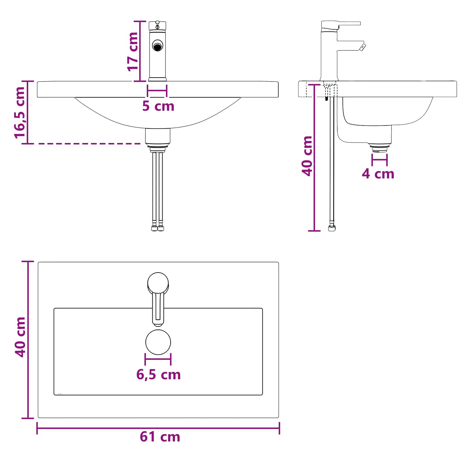 Lavabo da bagno Cromato 61 x 40 x 16,5 cm Metallo | homemem39