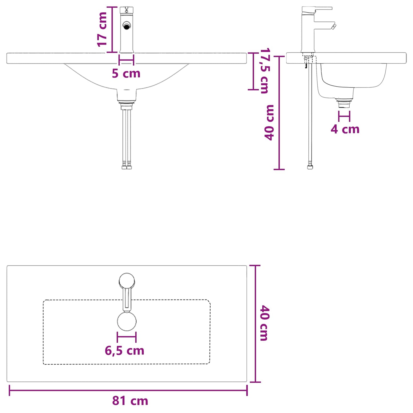 Lavabo da bagno Nero Opaco 81 x 40 x 17,5 cm Metallo | homemem39