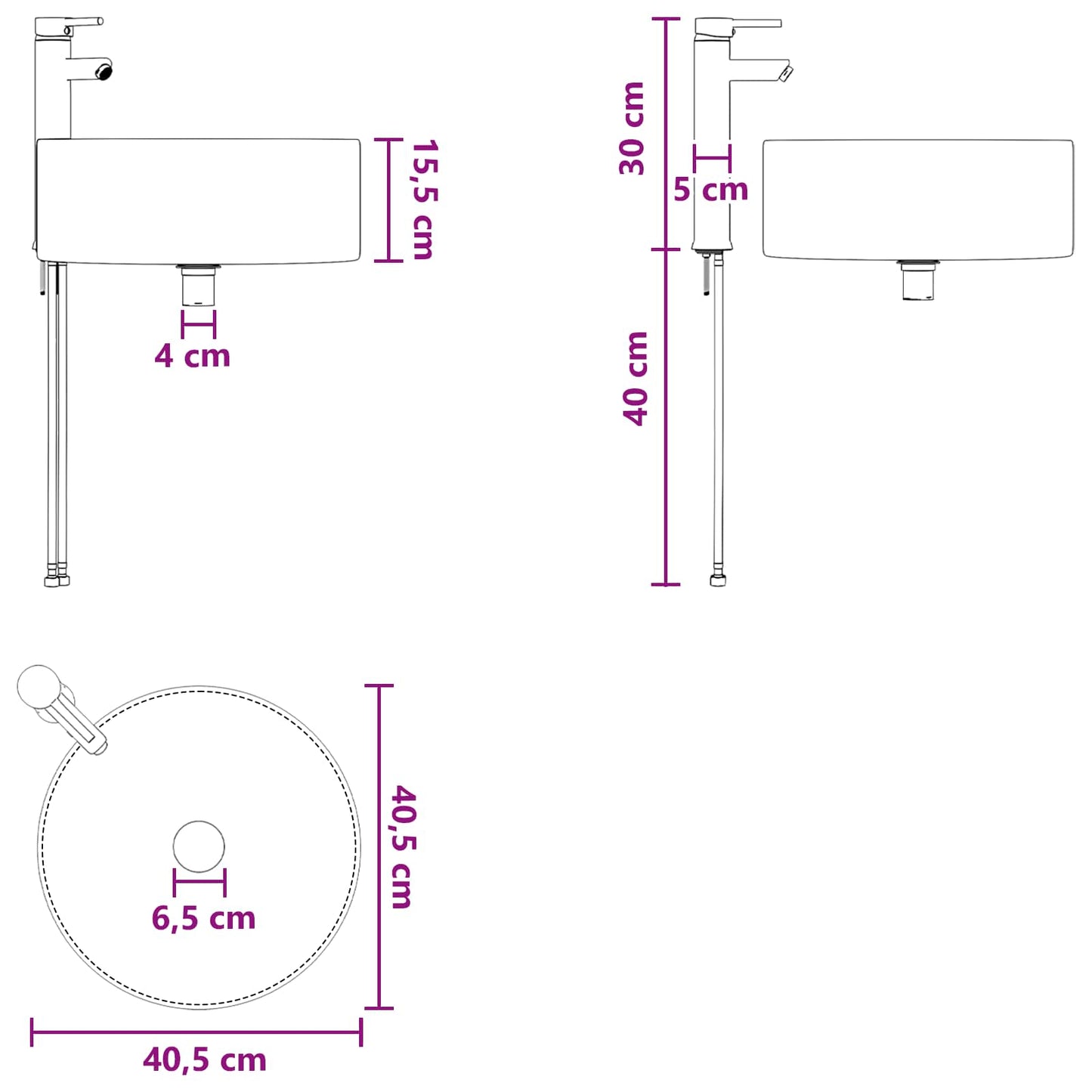 Lavabo da bagno Nero Opaco 40,5 x 40,5 x 15,5 cm Metallo | homemem39