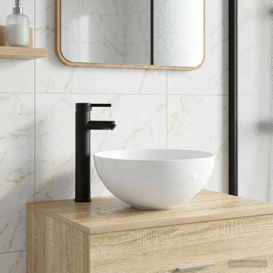 Lavabo con rubinetto e scarico Nero Opaco 35,5 x 35,5 x 14,5 cm - homemem39