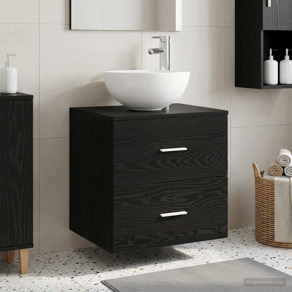 Mobiletto con Lavabo a Parete Rovere Nero 49,5 x 35 x 63 cm | homemem39