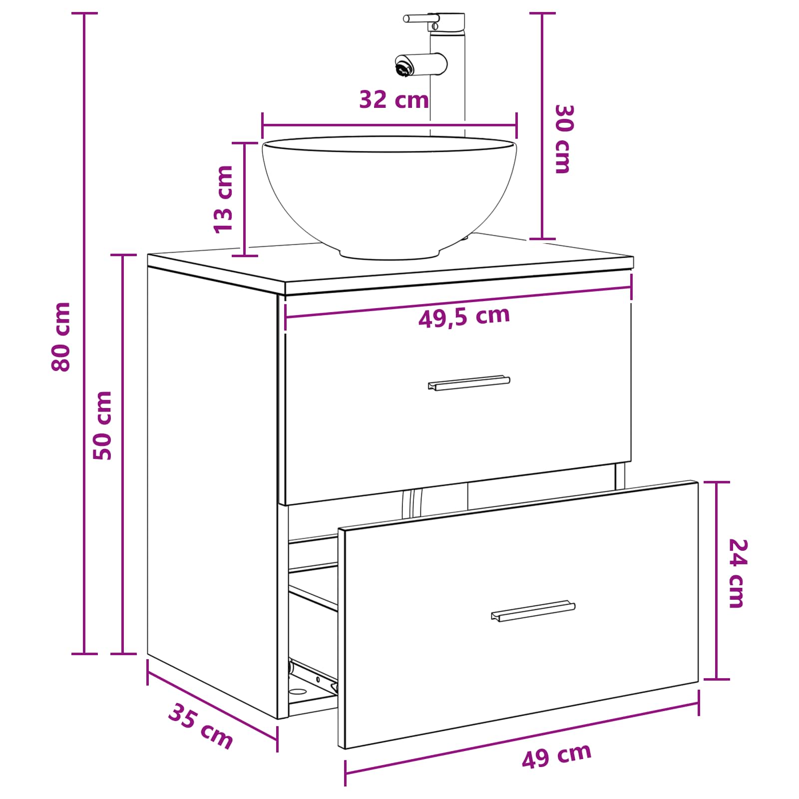Mobiletto con Lavabo a Parete Grigio Cemento 49,5 x 35 x 63 cm | homemem39