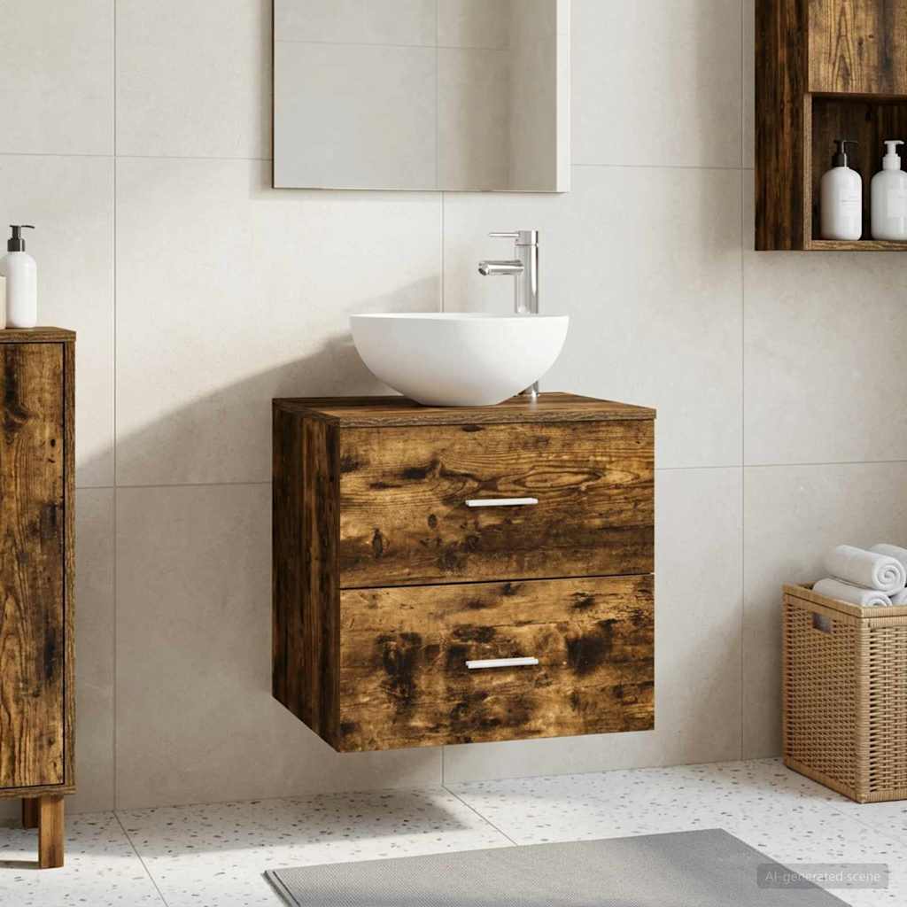 Mobiletto con Lavabo a Parete Rovere Fumo 49,5 x 35 x 63 cm | homemem39