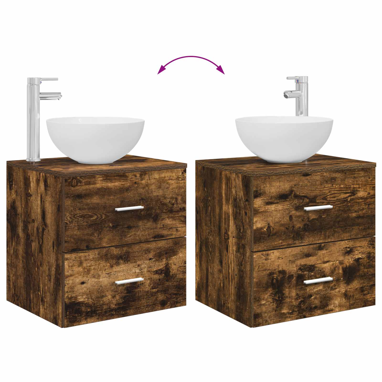Mobiletto con Lavabo a Parete Rovere Fumo 49,5 x 35 x 63 cm | homemem39