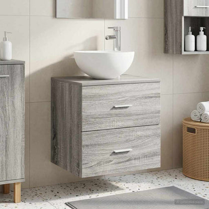 Mobiletto con Lavabo a Parete Sonoma grigio 49,5 x 35 x 63 cm | homemem39