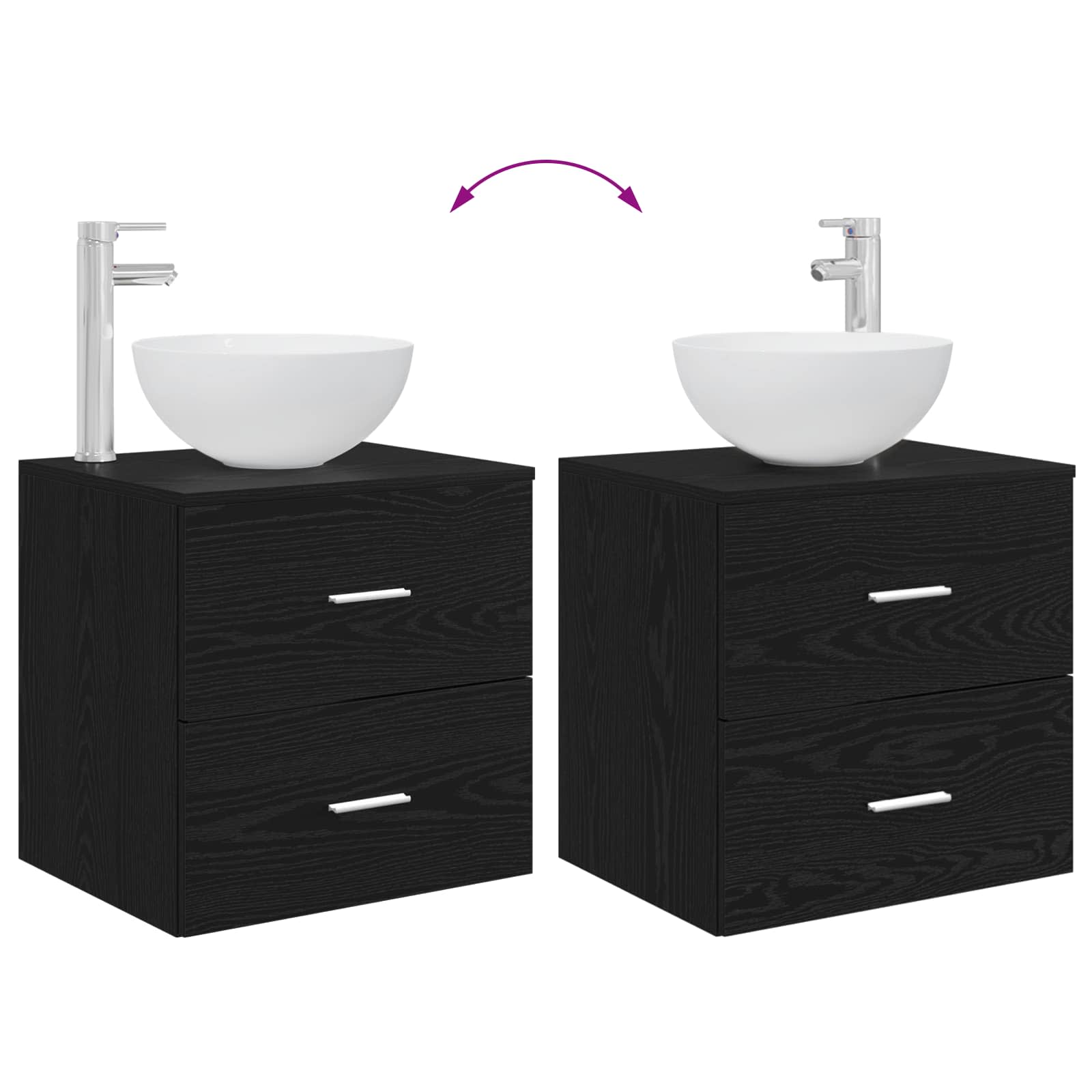Mobile Lavabo da Parete Rovere Nero 49,5 x 41 x 64,5 cm | homemem39