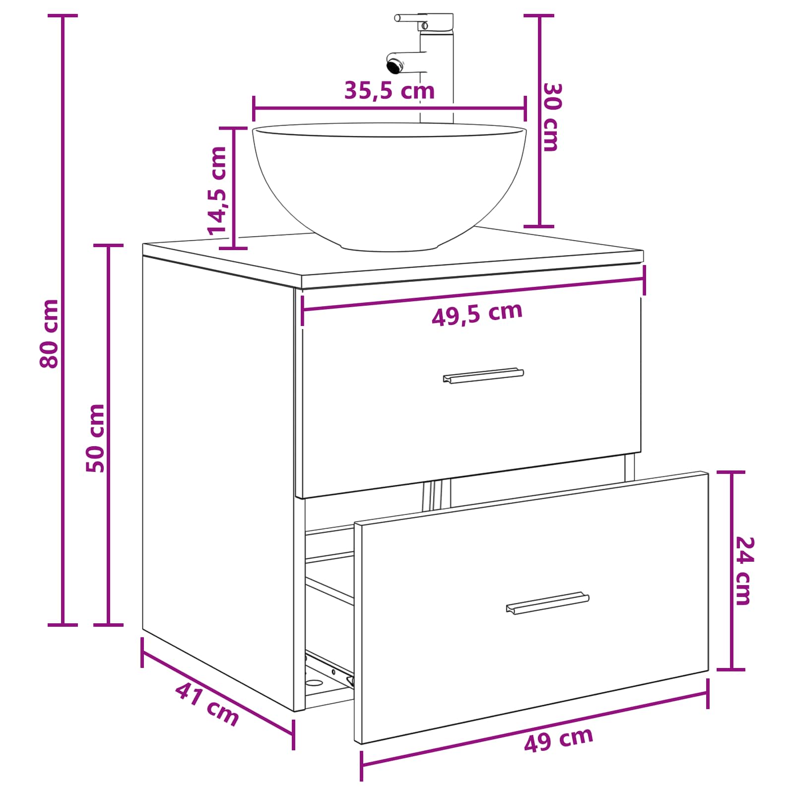 Mobile Lavabo da Parete Rovere Nero 49,5 x 41 x 64,5 cm | homemem39
