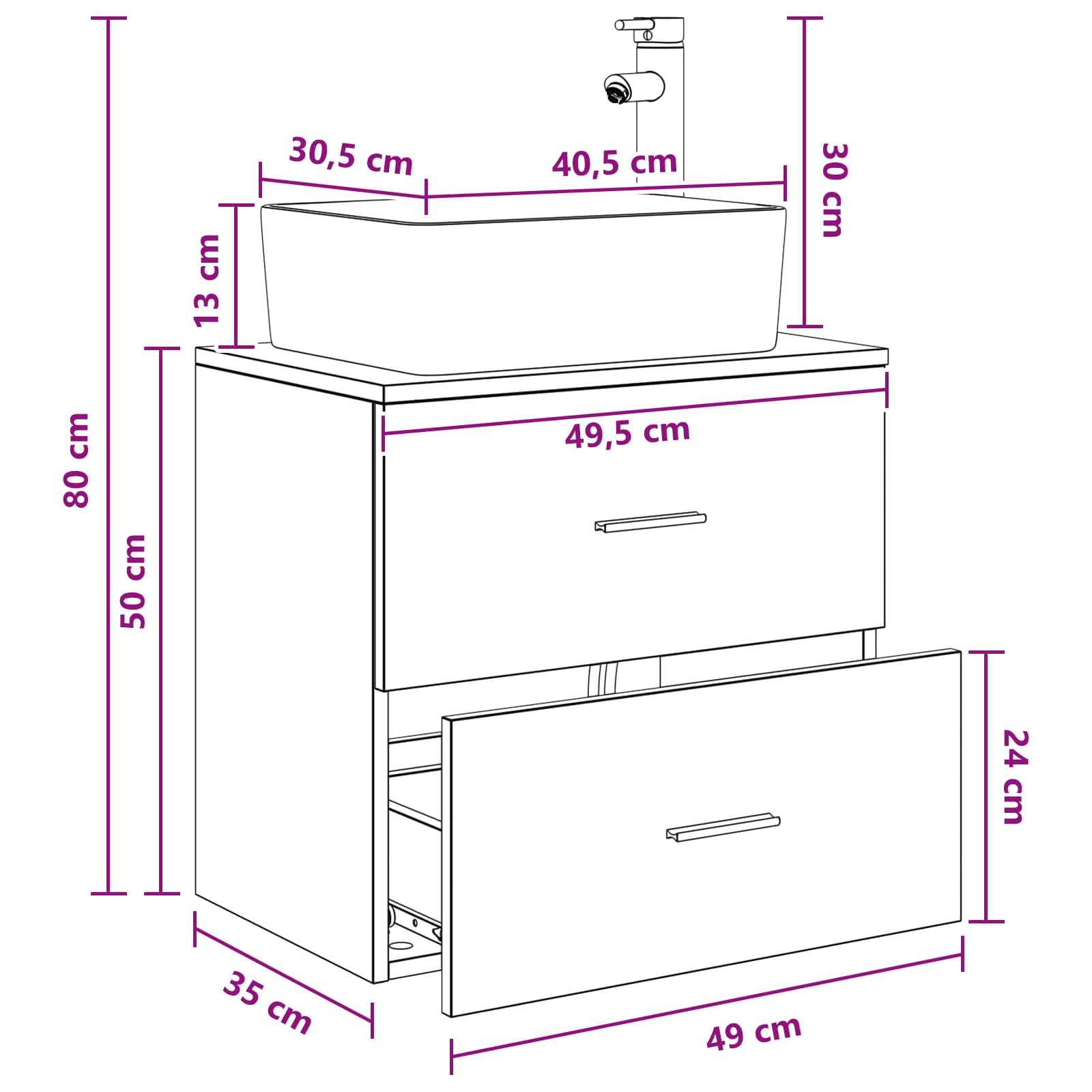 Mobile Lavabo da Parete Legno antico 53 x 34,5 x 63 cm | homemem39