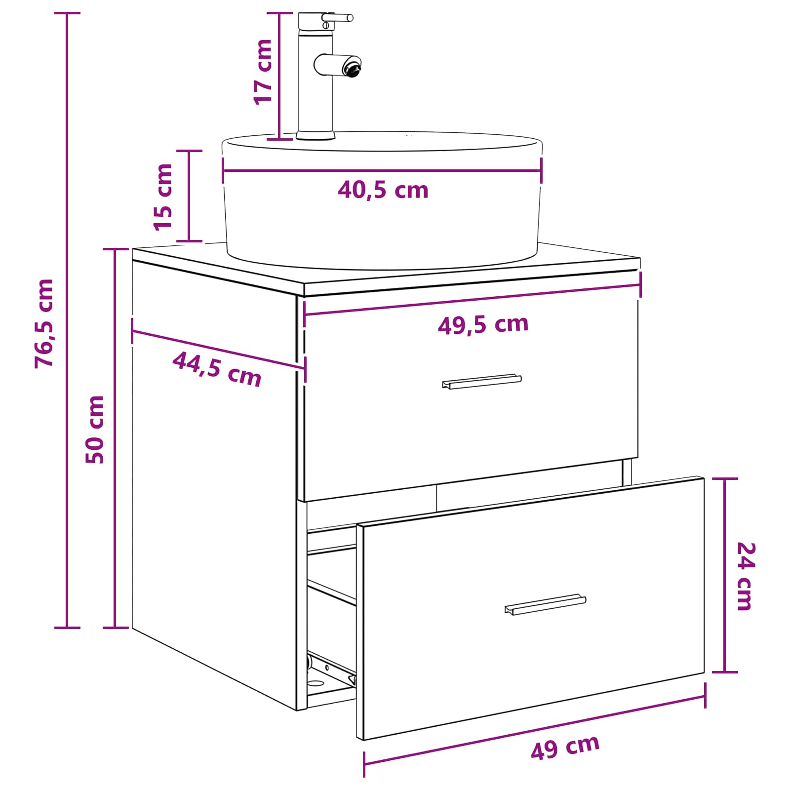 Mobile Lavabo da Parete Rovere Sonoma 49,5 x 44,5 x 65 cm | homemem39