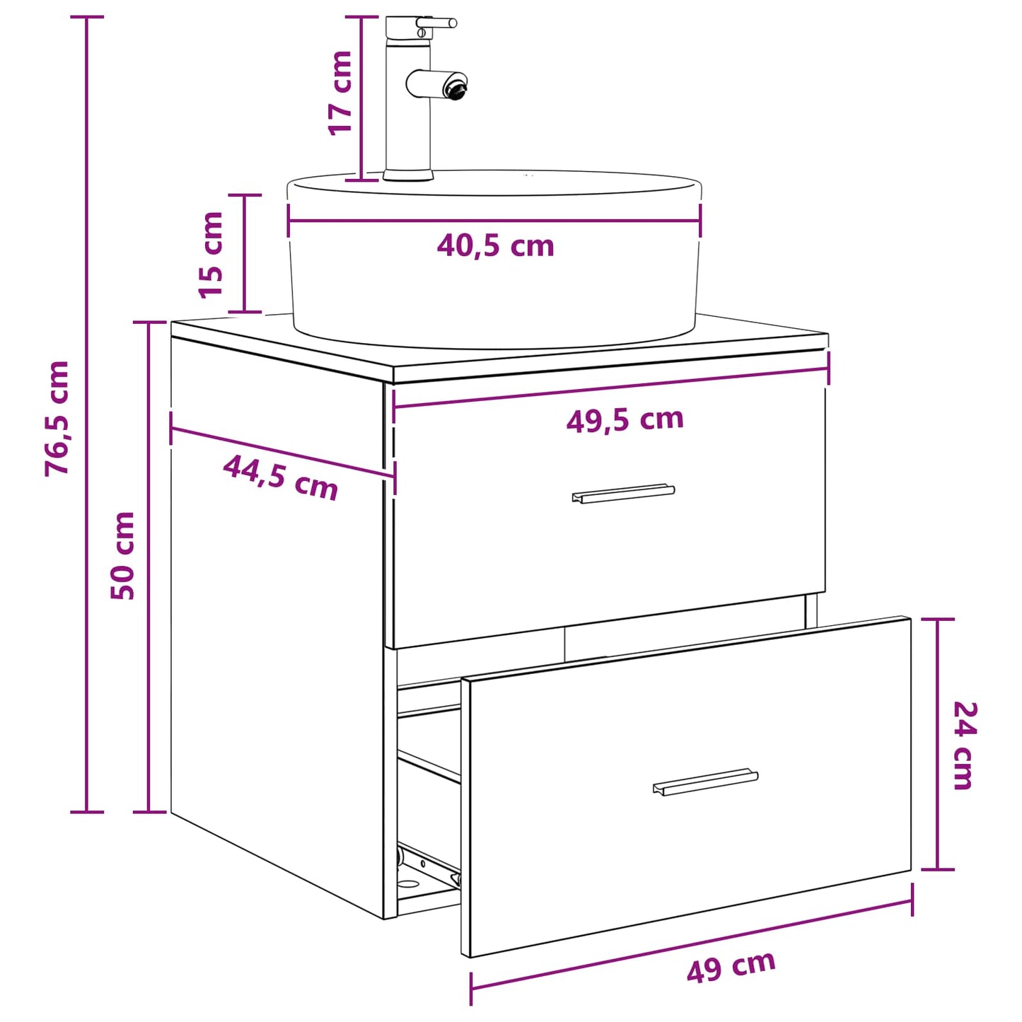 Mobile Lavabo da Parete Sonoma grigio 49,5 x 44,5 x 65 cm | homemem39