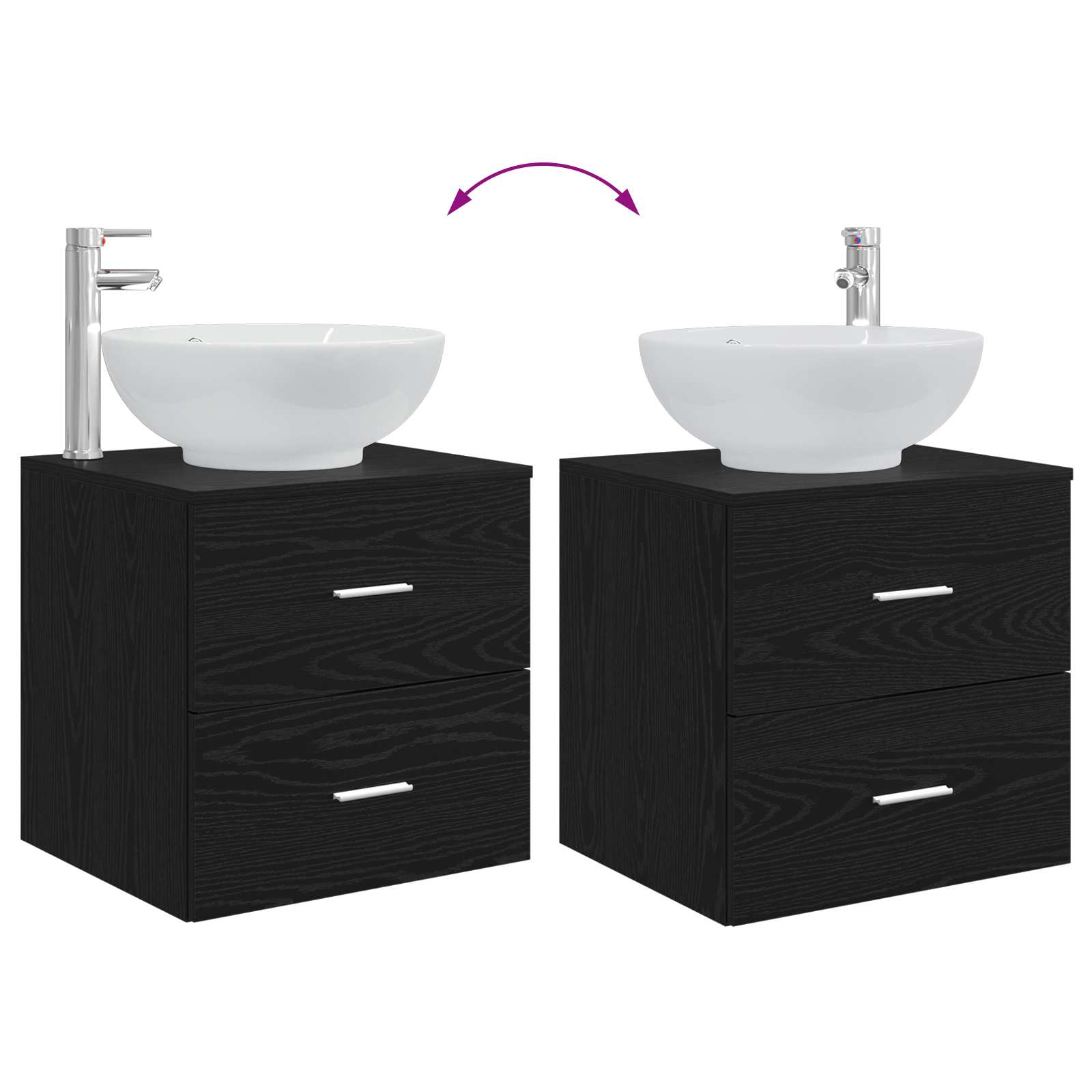 Mobile Lavabo da Parete Rovere Nero 49,5 x 44,5 x 66,5 cm | homemem39