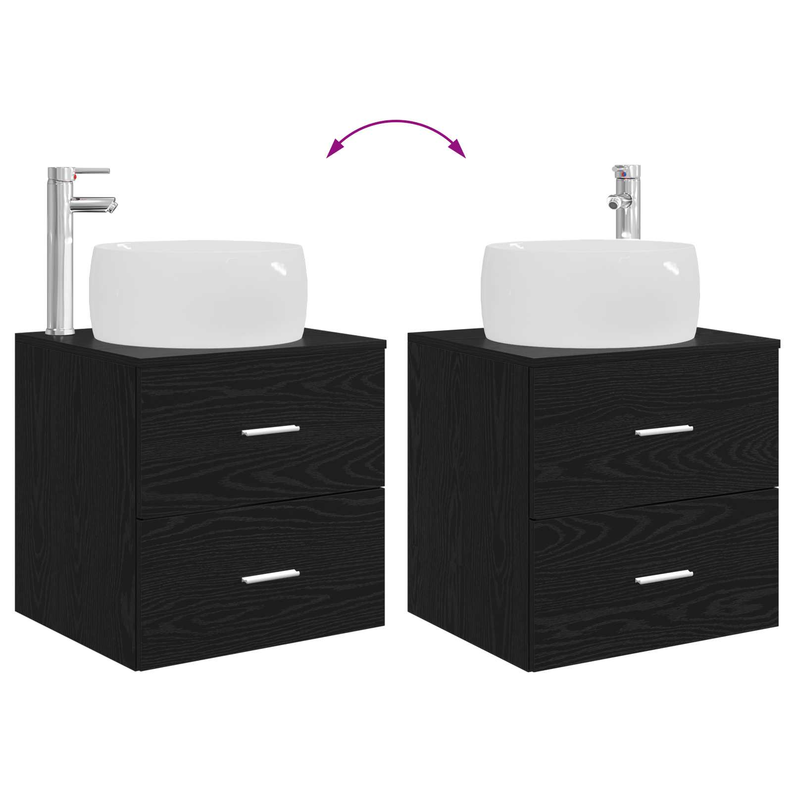 Mobile Lavabo da Parete Rovere Nero 49,5 x 44,5 x 66 cm | homemem39