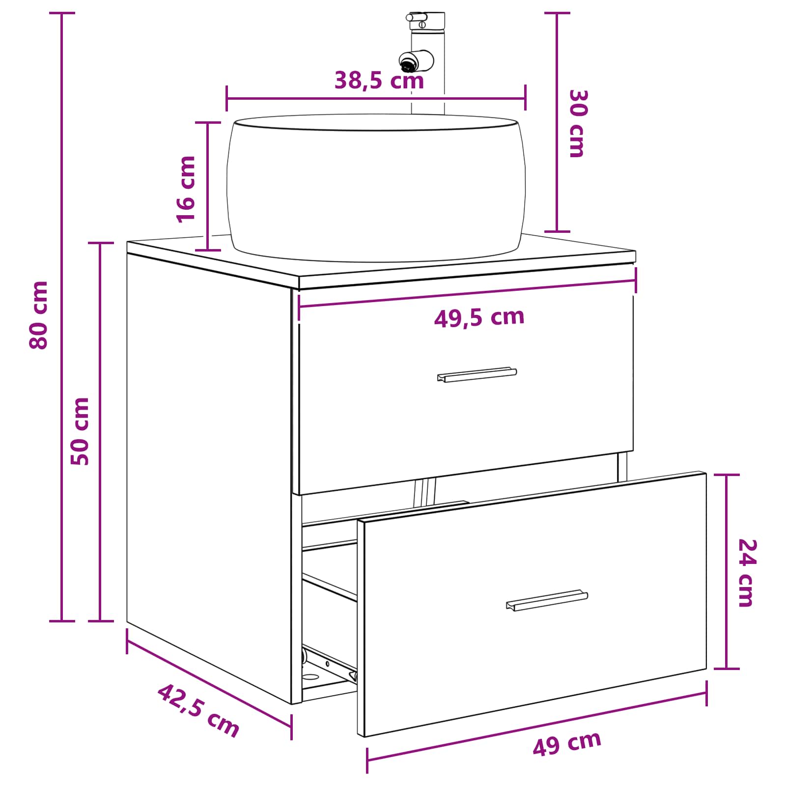 Mobile Lavabo da Parete Rovere Fumo 49,5 x 44,5 x 66 cm | homemem39