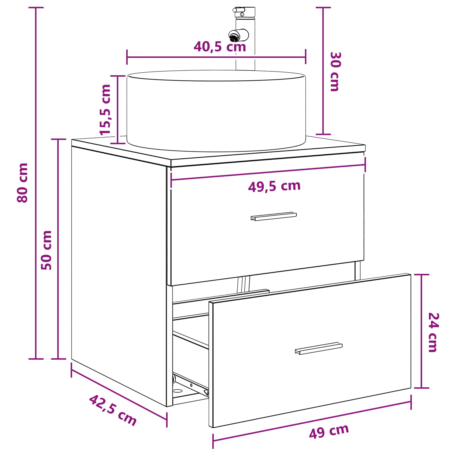 Mobile Lavabo da Parete Rovere Sonoma 49,5 x 44,5 x 65,5 cm | homemem39