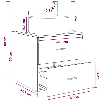 Mobile Lavabo da Parete Rovere Fumo 49,5 x 44,5 x 65,5 cm | homemem39