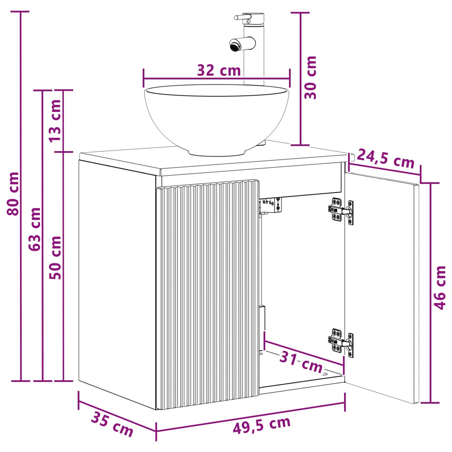 Mobile Lavabo da Parete Rovere Artigianale 49,5 x 35 x 63 cm | homemem39