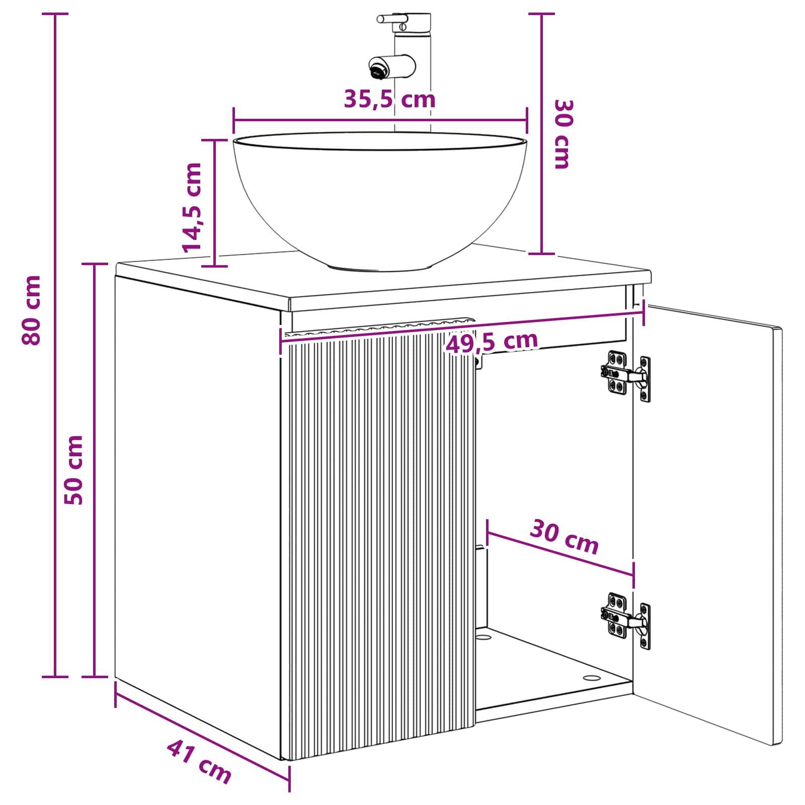 Mobile Lavabo da Parete Bianco Lucido 49,5 x 41 x 64,5 cm | homemem39