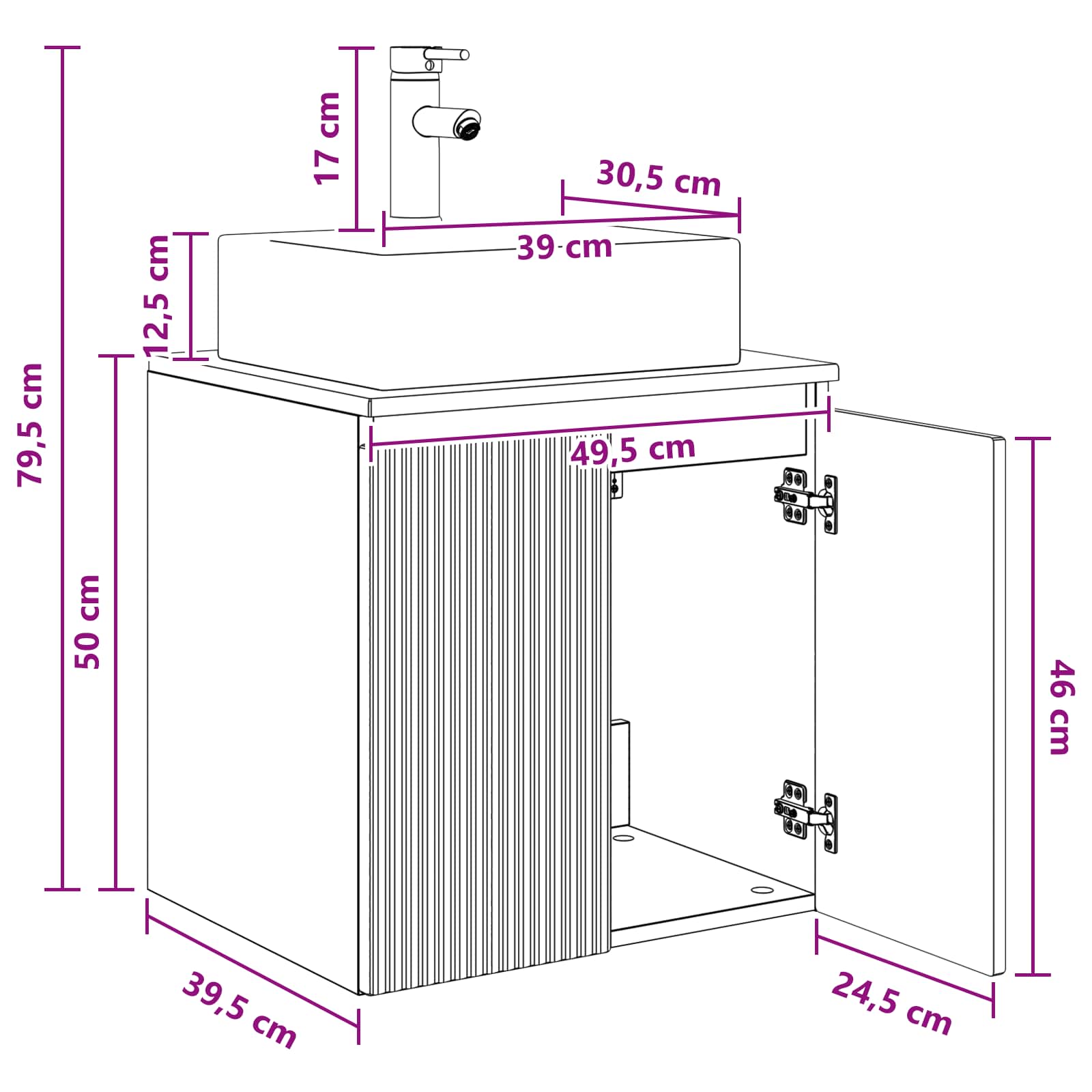 Mobile Lavabo da Parete Nero 49,5 x 41 x 62,5 cm | homemem39