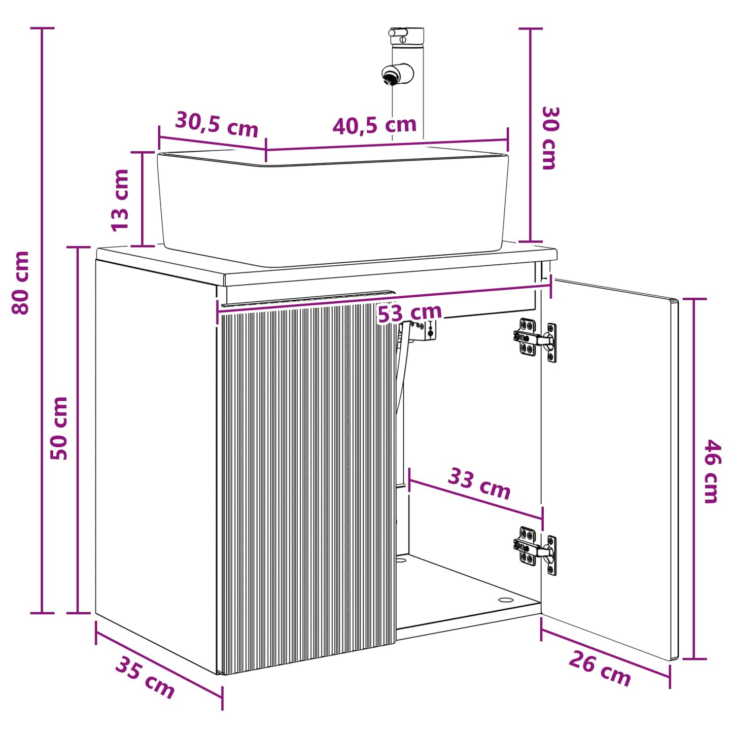 Mobile Lavabo da Parete Bianco Lucido 53 x 35 x 63 cm | homemem39