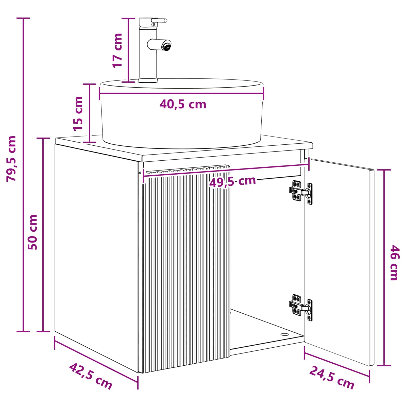 Mobile Lavabo da Parete Nero 49,5 x 44,5 x 65 cm | homemem39