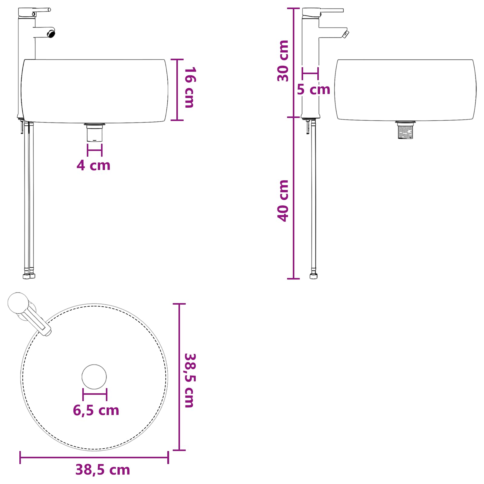 Mobile Lavabo da Parete Bianco 49,5 x 44,5 x 66 cm | homemem39