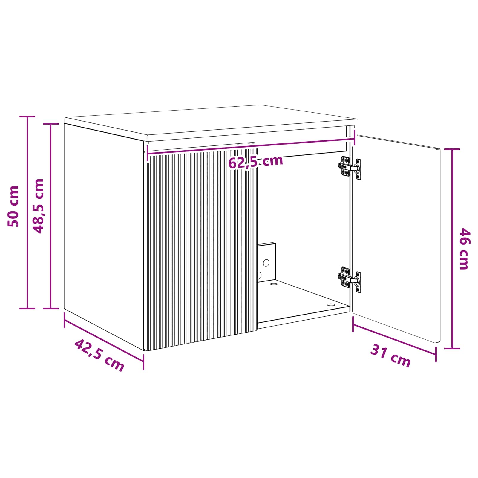 Mobiletto da Bagno a Muro Bianco Lucido 62,5 x 44,5 x 50 cm | homemem39