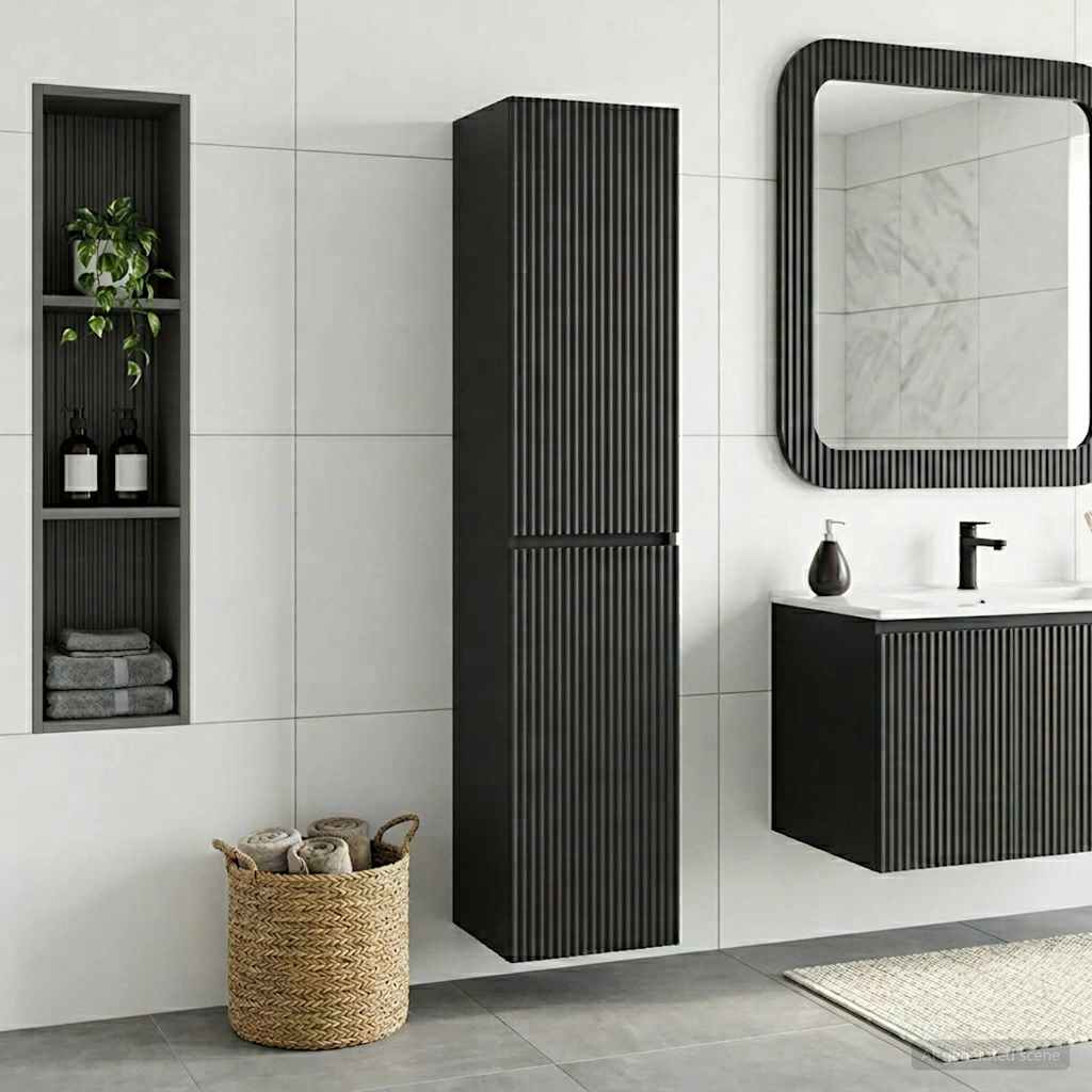 Mobiletto da Bagno a Muro Nero 33 x 34,5 x 160 cm | homemem39