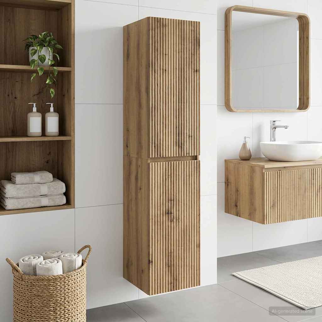 Mobiletto da Bagno a Muro Rovere Artigianale 33 x 34,5 x 160 cm | homemem39