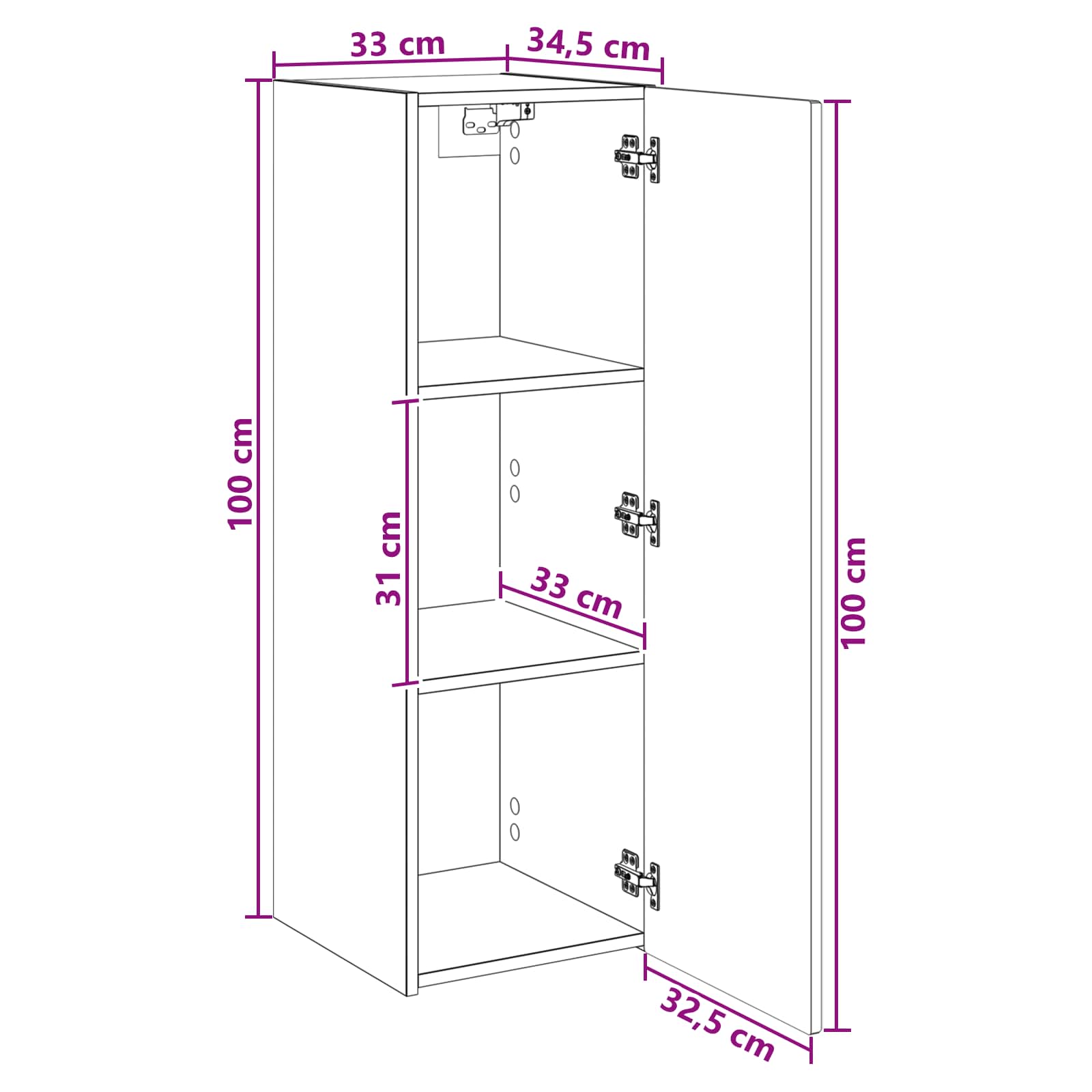 Mobiletto da Bagno a Muro Bianco Lucido 33 x 34,5 x 100 cm | homemem39