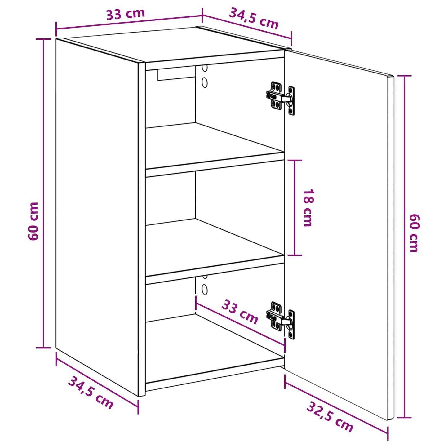 Mobiletto da Bagno a Muro Nero 33 x 34,5 x 60 cm | homemem39