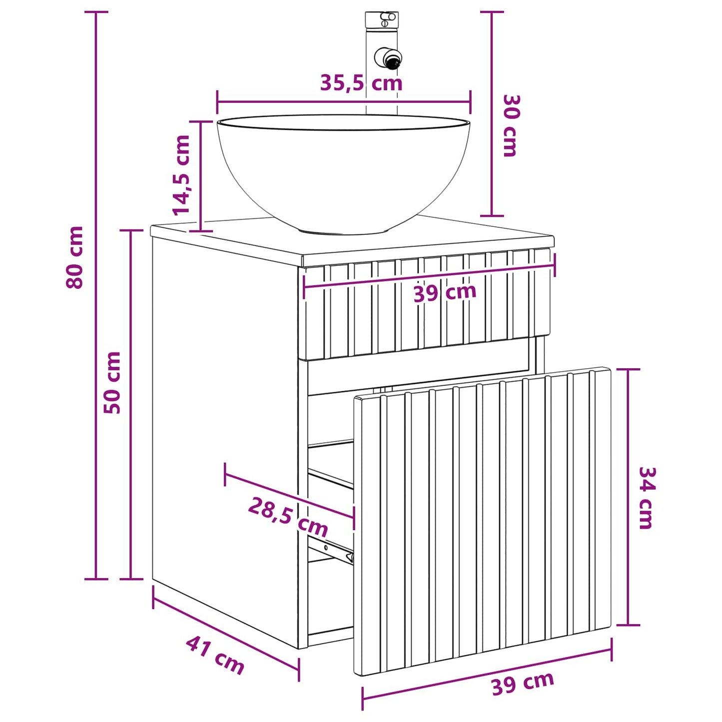 Mobile lavabo da parete Bianco 39 x 41 x 64,5 cm | homemem39