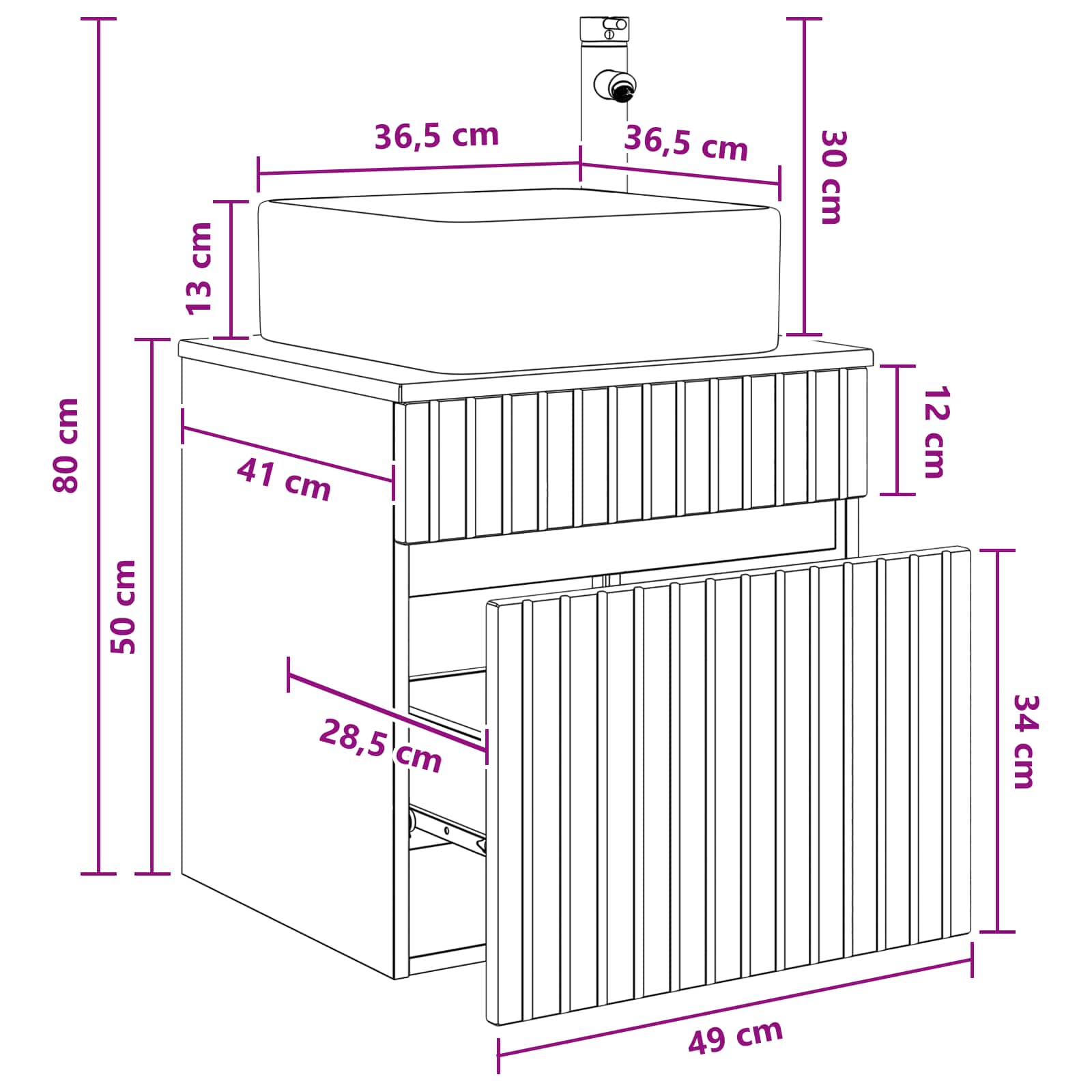 Mobile lavabo da parete Rovere Fumo 49 x 41 x 63 cm | homemem39