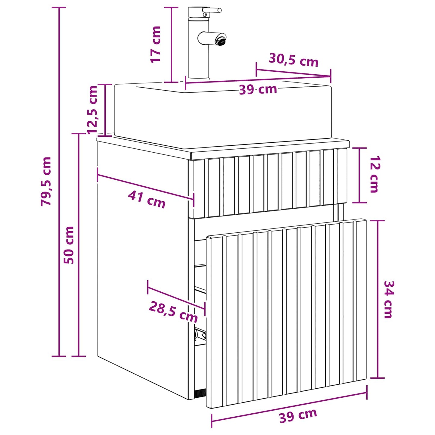 Mobile Lavabo da Parete Grigio Cemento 39 x 41 x 62,5 cm | homemem39