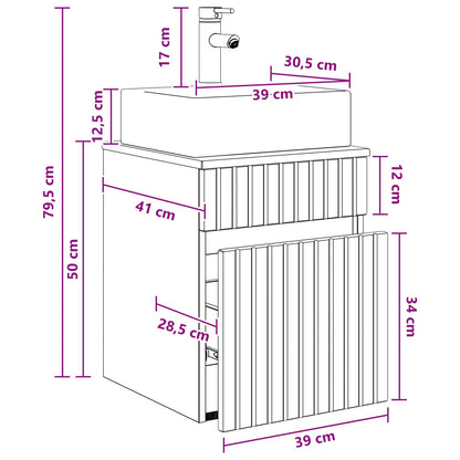Mobile Lavabo da Parete Grigio Cemento 39 x 41 x 62,5 cm | homemem39