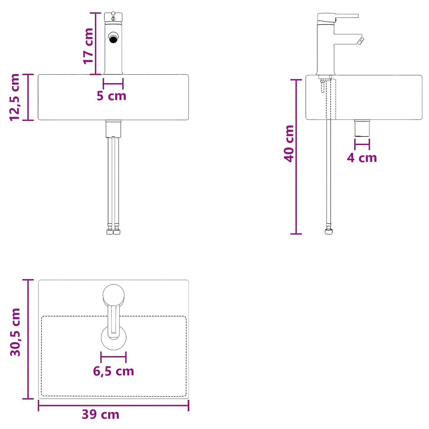 Mobile Lavabo da Parete Grigio Cemento 39 x 41 x 62,5 cm | homemem39