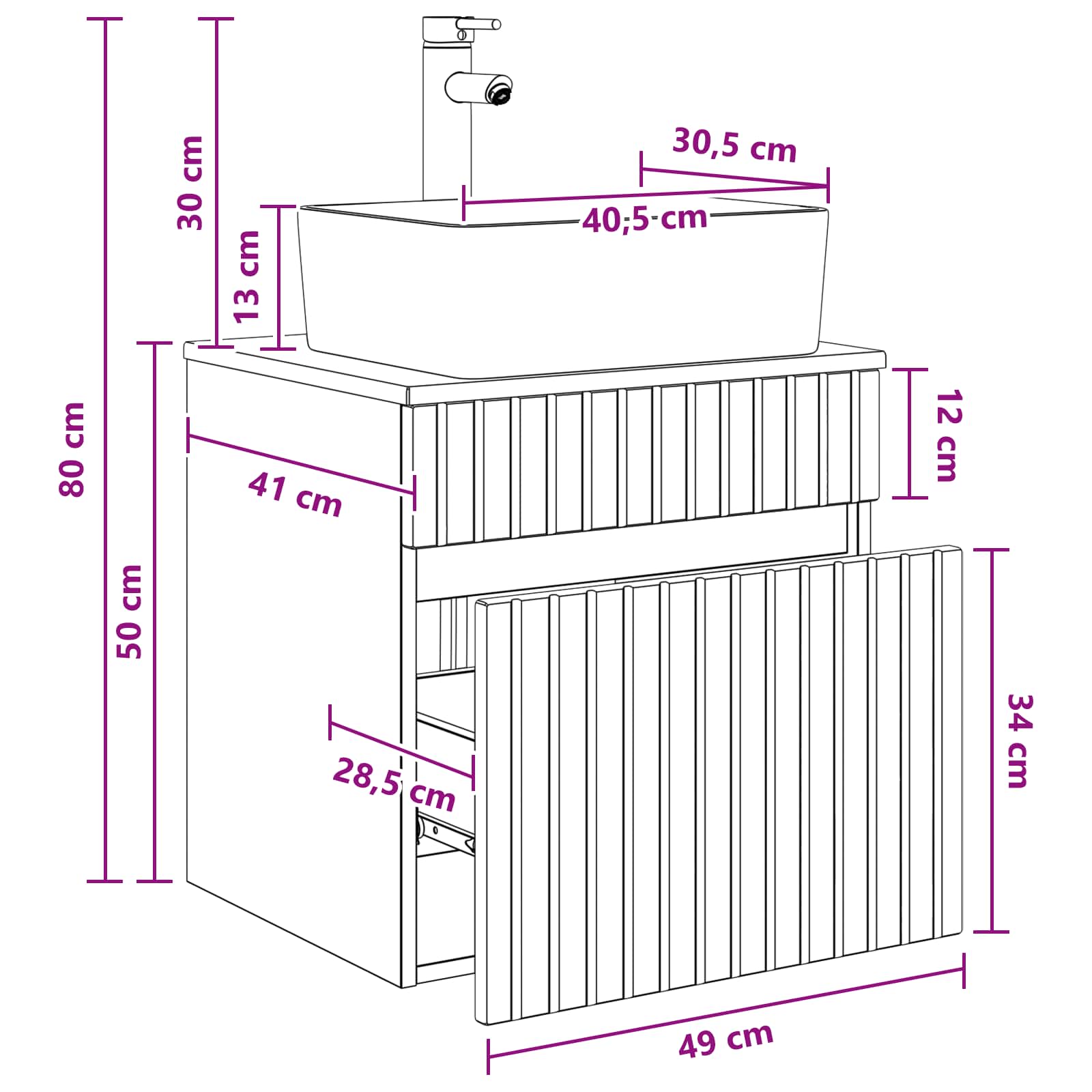 Mobile lavabo da parete Rovere Fumo 49 x 41 x 63 cm | homemem39
