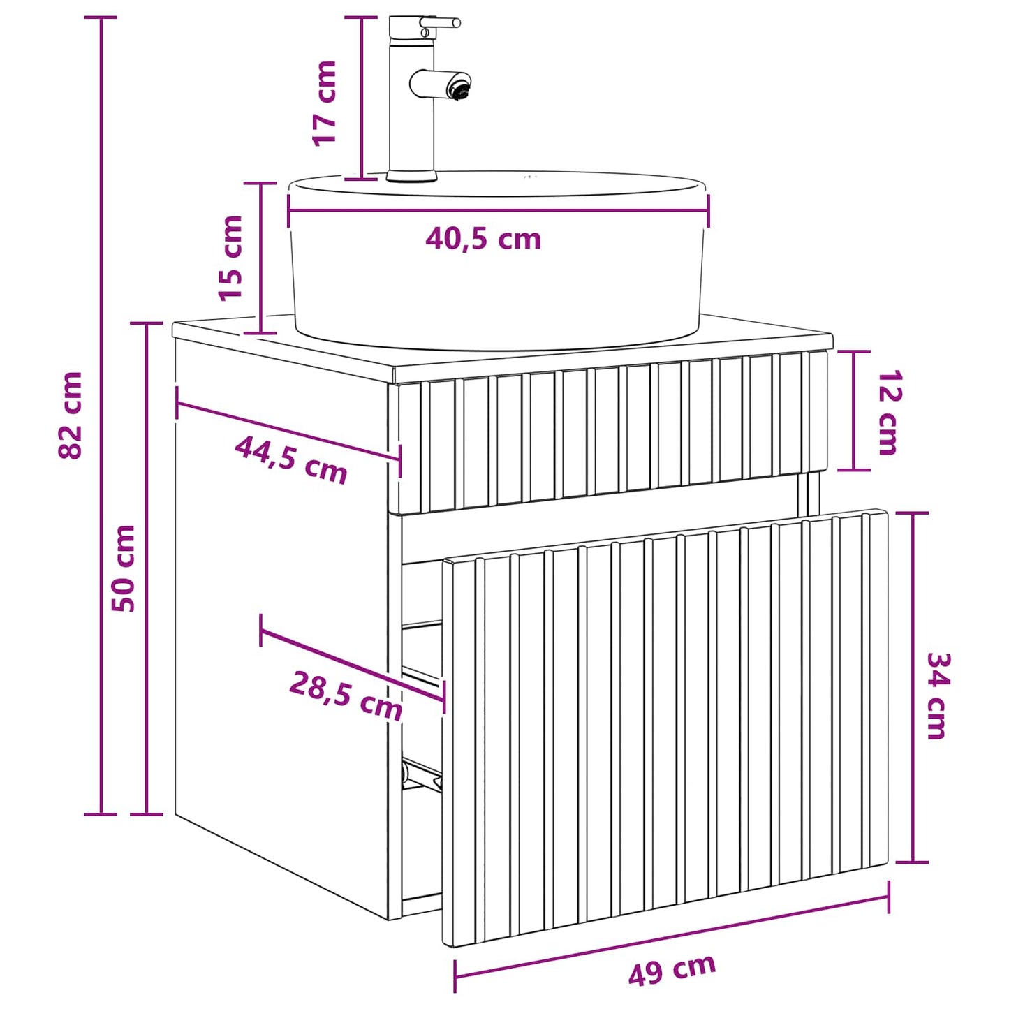 Mobile lavabo da parete Grigio Cemento 49 x 44,5 x 65 cm | homemem39