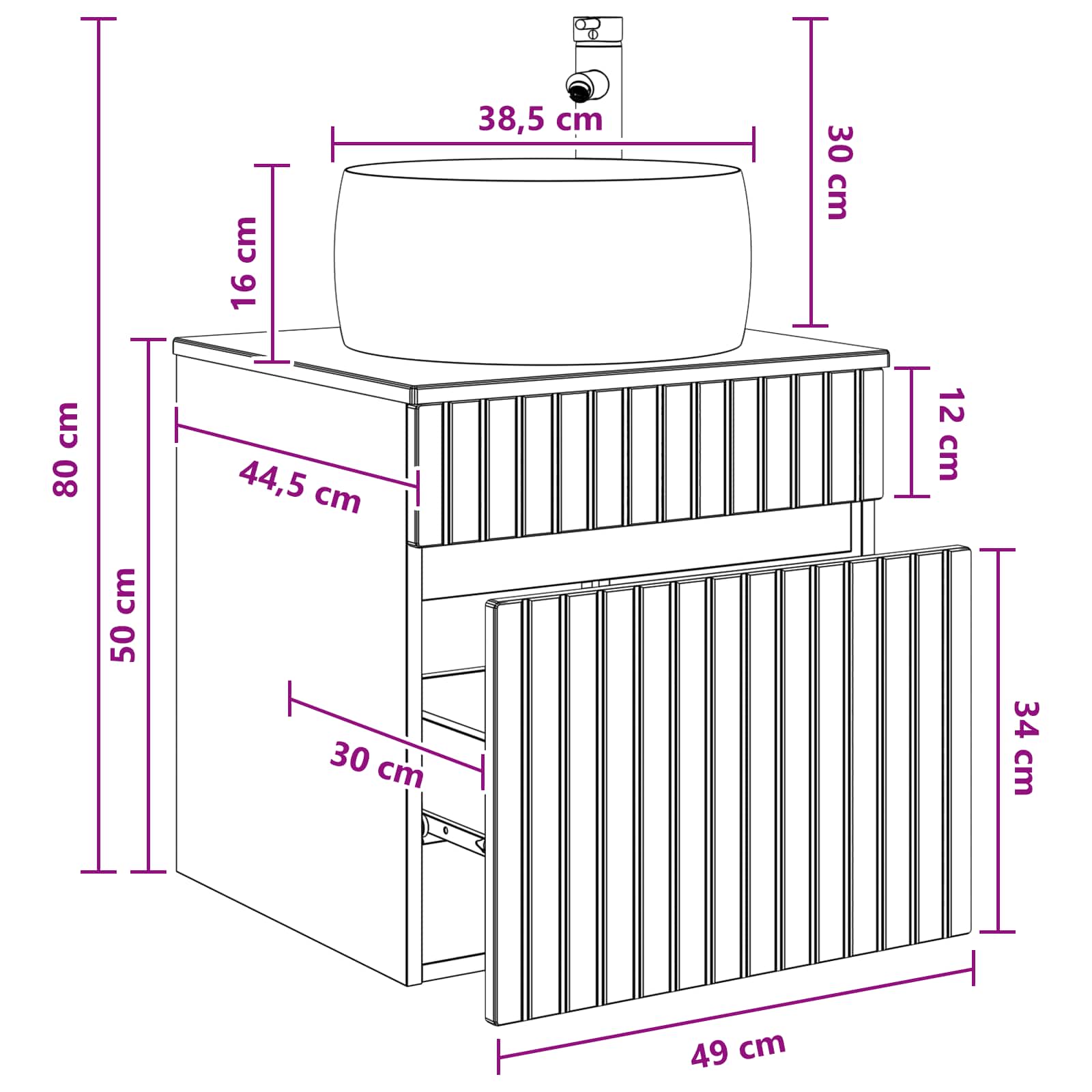 Mobile lavabo da parete Bianco Lucido 49 x 44,5 x 66 cm | homemem39