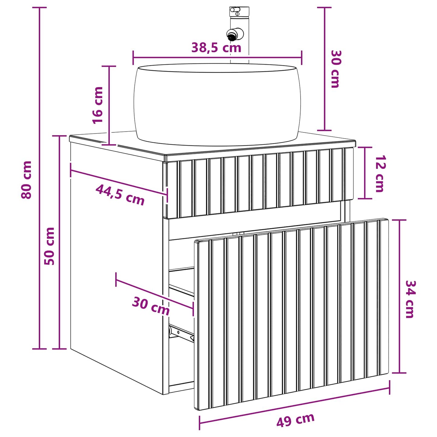 Mobile lavabo da parete Sonoma grigio 49 x 44,5 x 66 cm | homemem39
