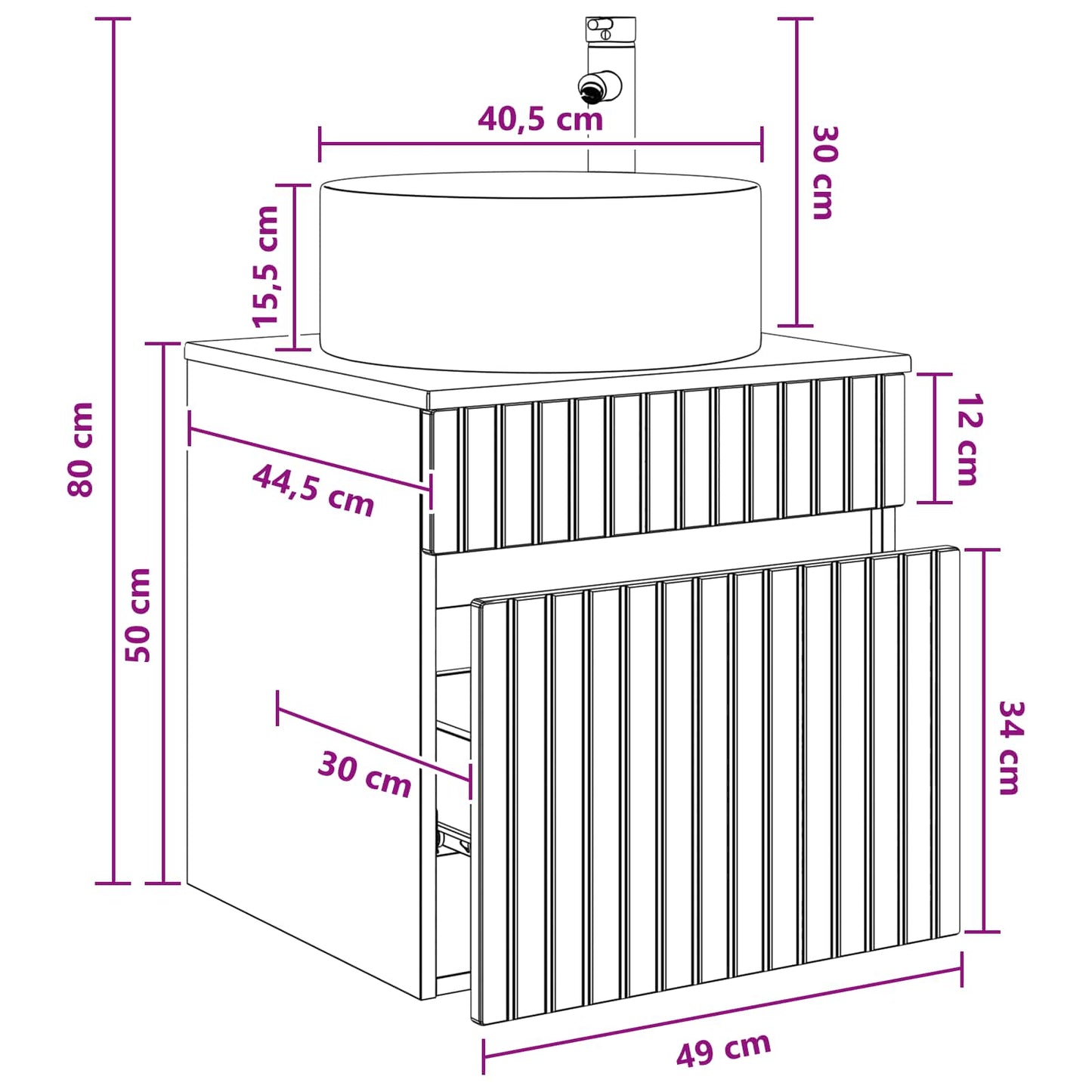 Mobile lavabo da parete Rovere Sonoma 49 x 44,5 x 65,5 cm | homemem39