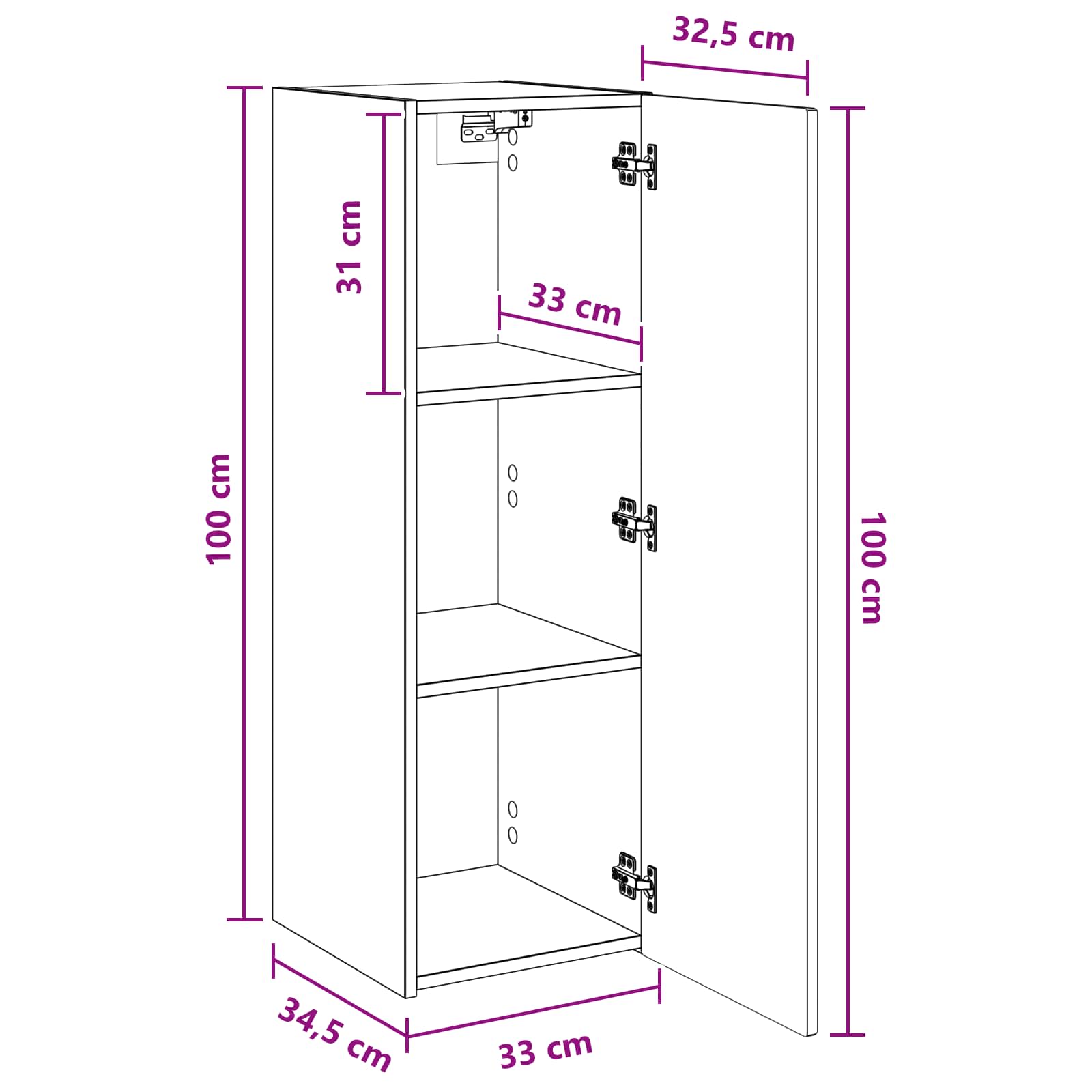 Mobiletto da Bagno a Muro Legno antico 33 x 34,5 x 100 cm | homemem39