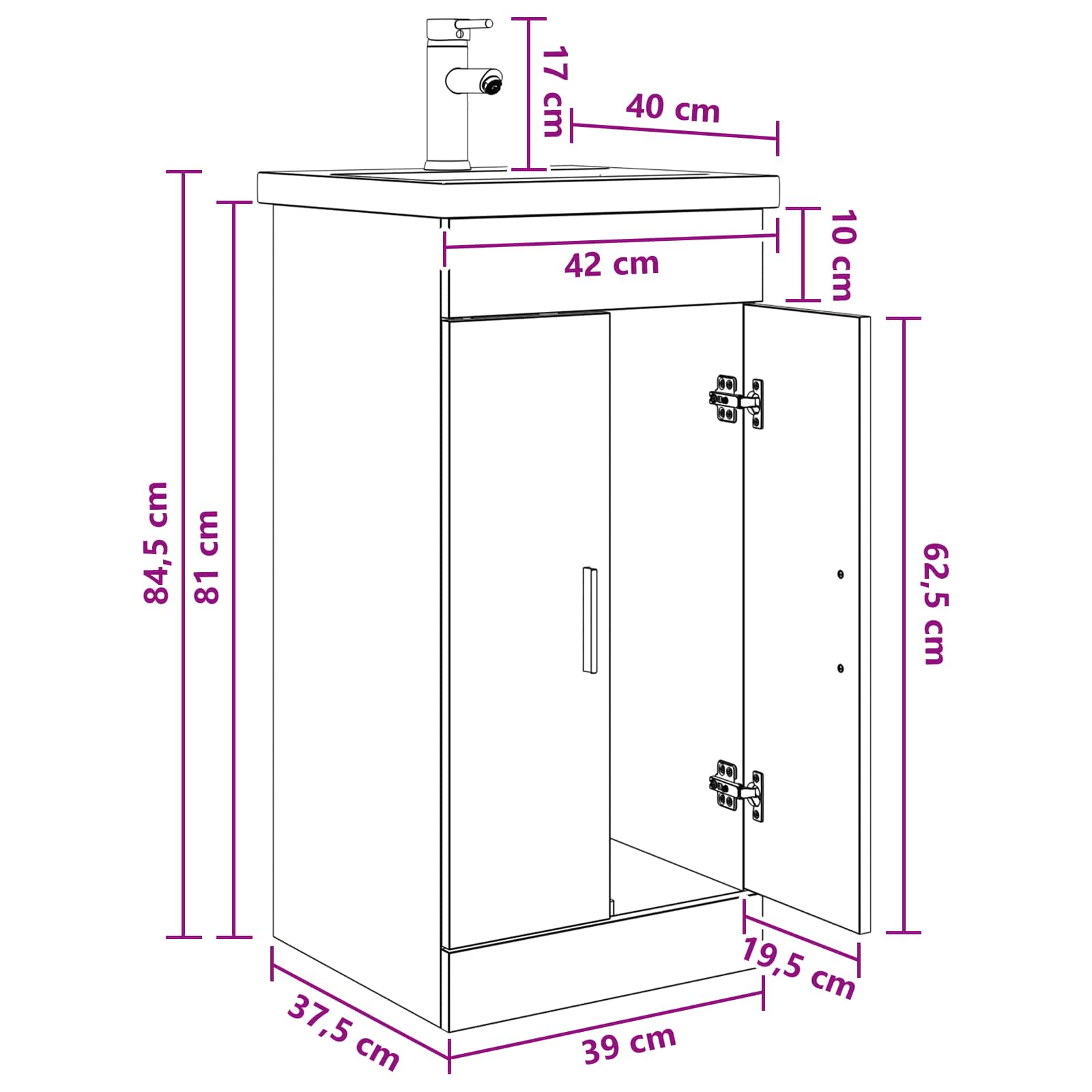 Mobile da bagno con lavabo Sonoma grigio 42 x 40 x 84,5 cm | homemem39