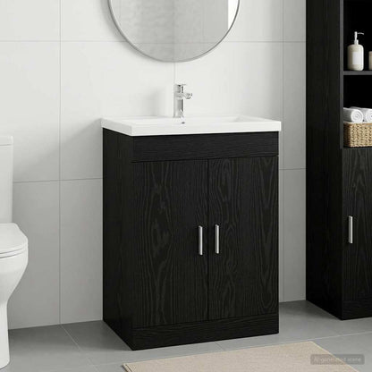 Mobiletto da Bagno Sotto Lavabo Rovere Nero 56 x 37,5 x 81 cm | homemem39