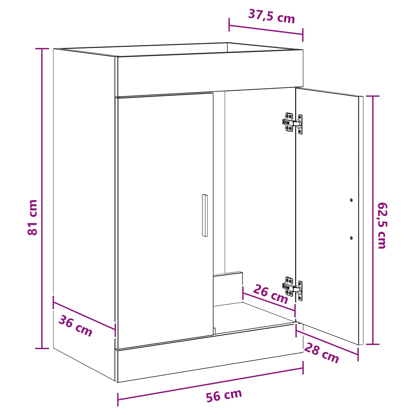 Mobiletto da Bagno Sotto Lavabo Rovere Nero 56 x 37,5 x 81 cm | homemem39